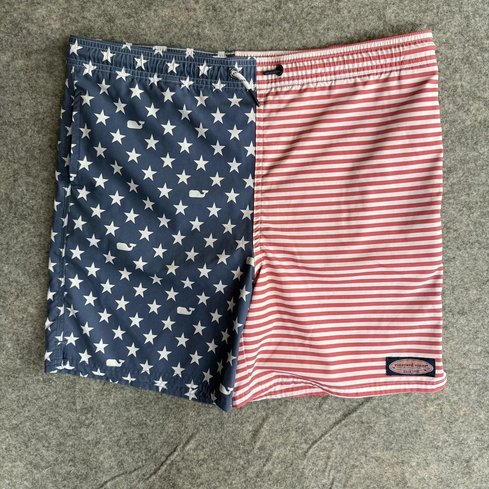 Vineyard Vines Shorts Youth Large USA Stars Stripes‎ Patriotic Swim Trunks Lined